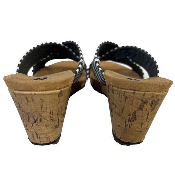 Dr. Scholl's Selma Wedge Sandals size 8.5 Navy/White Striped Fabric Cross Strap - Picture 4 of 7